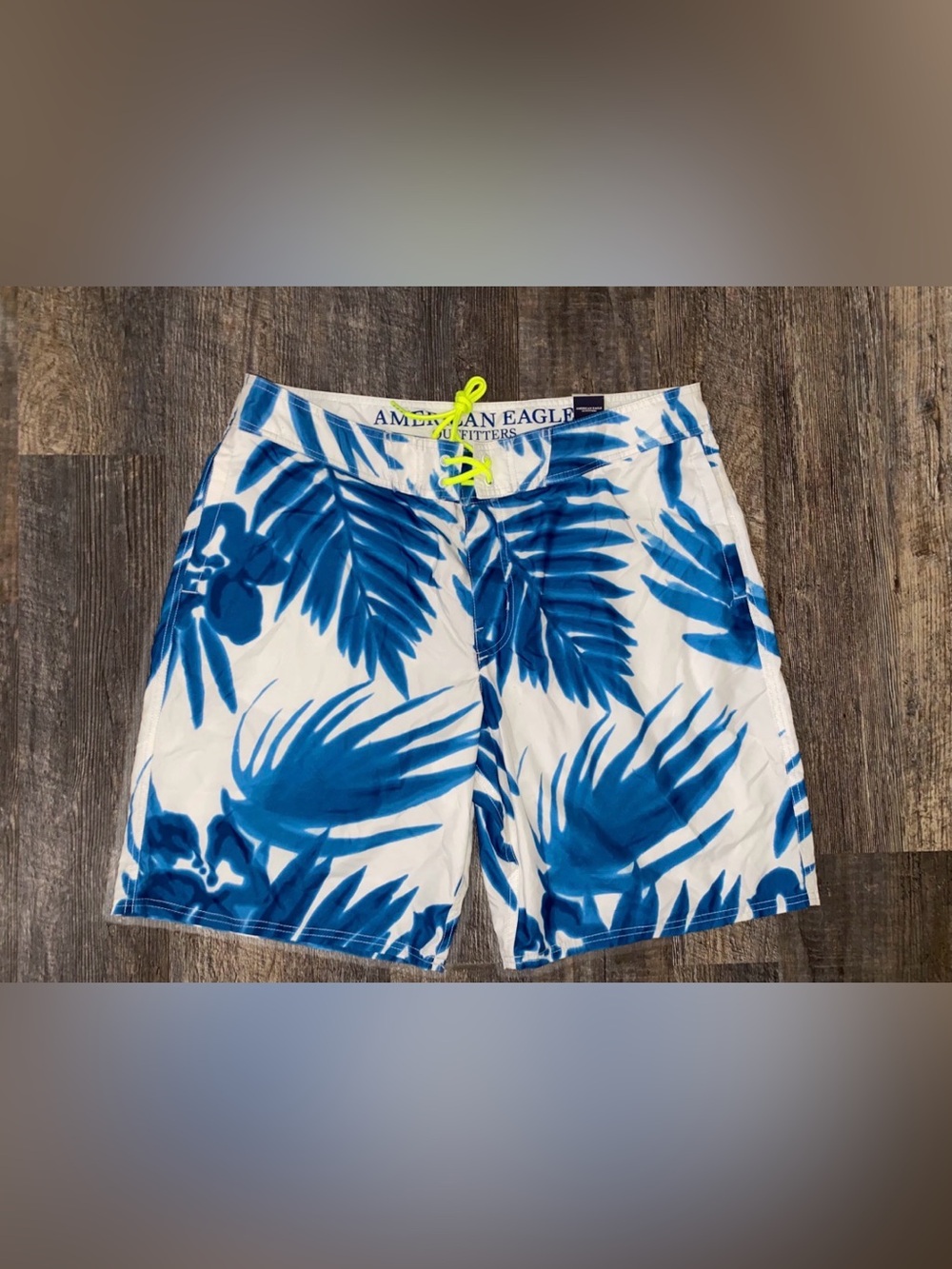 American Eagle Outfitters Blue and White Tropical Print Swim Shorts